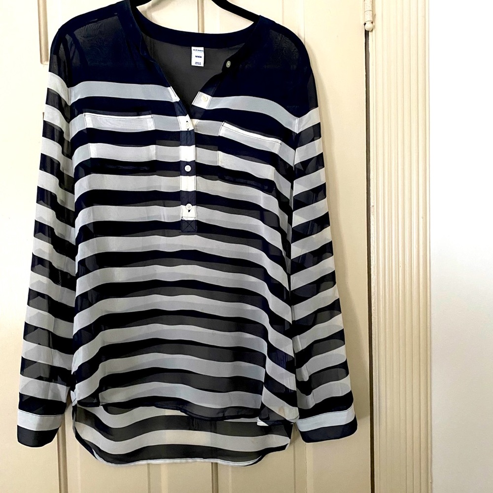 Old Navy Blue and White Striped Blouse |Size M|